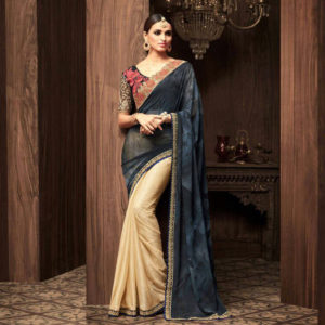 black and gold Shaded Designer Embroidery Saree